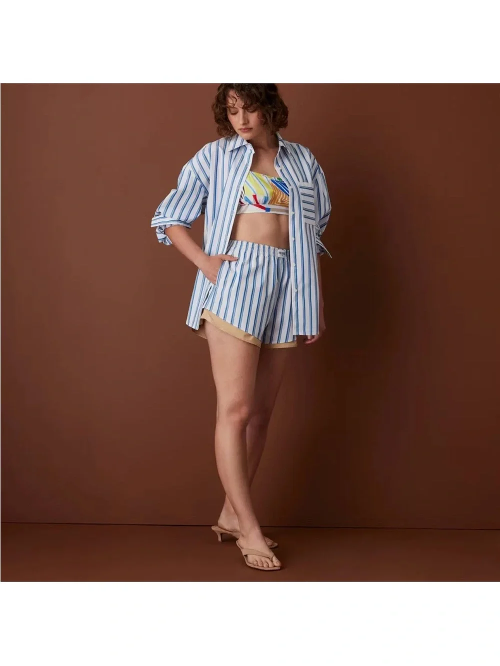 Women Mid-Rise Poplin Striped Pull-On Shorts - Rosie Assoulin